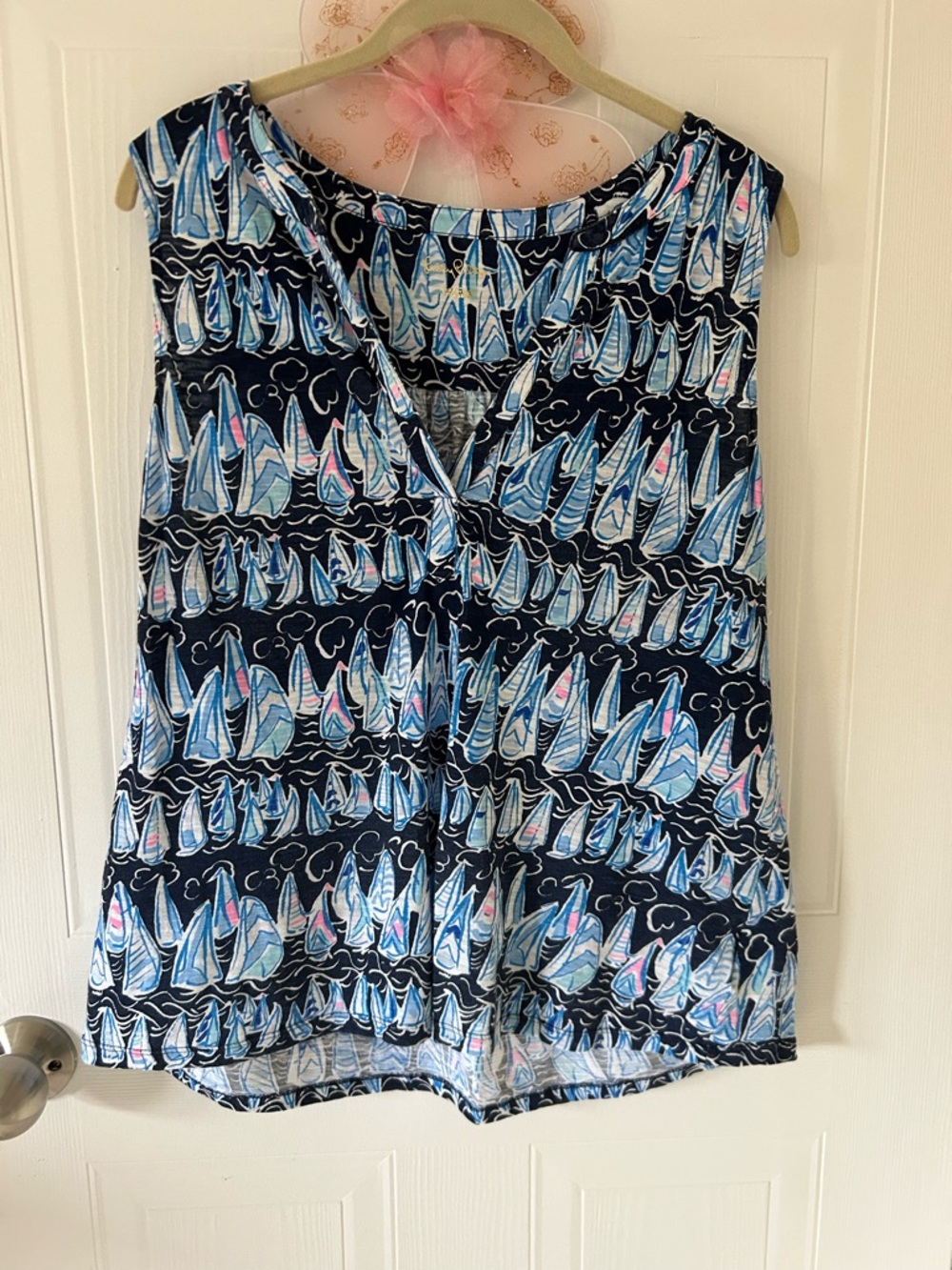 Lilly Pulitzer Navy Blue Sailboat Print Sleeveless Tank